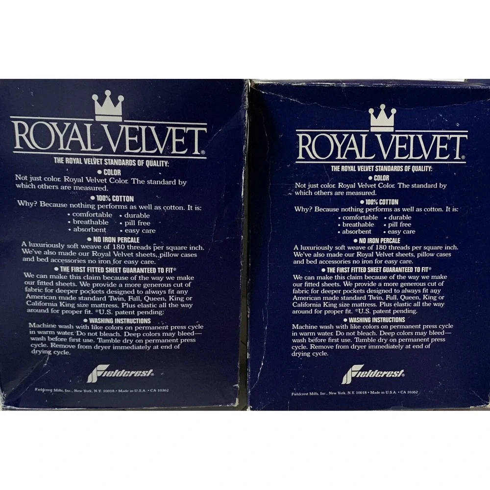 Vtg Fieldcrest Royal Velvet Twin Flat & Fitted Sheets Cotton Percale Made USA